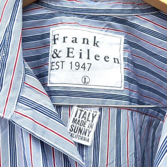 Frank & Eileen Barry Italian Cotton Luxe Striped Blue Shirt Button Up Large - Picture 3 of 7